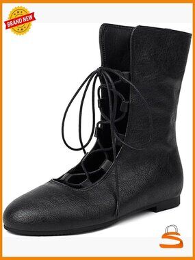 Vintage Lace Up Ankle Boots Faux Leather Gothic Medieval Shoes